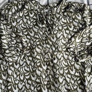 Jachs Olive and White Leaf Print Blouse